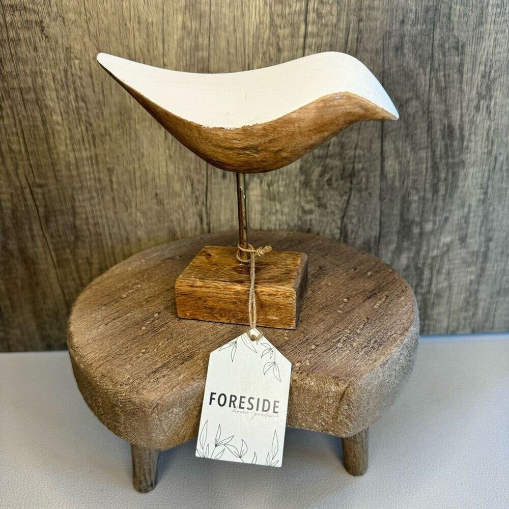 Rustic Wood Bird Sitter Home Decor NEW FAST SHIP Brown White Home Bird Lover